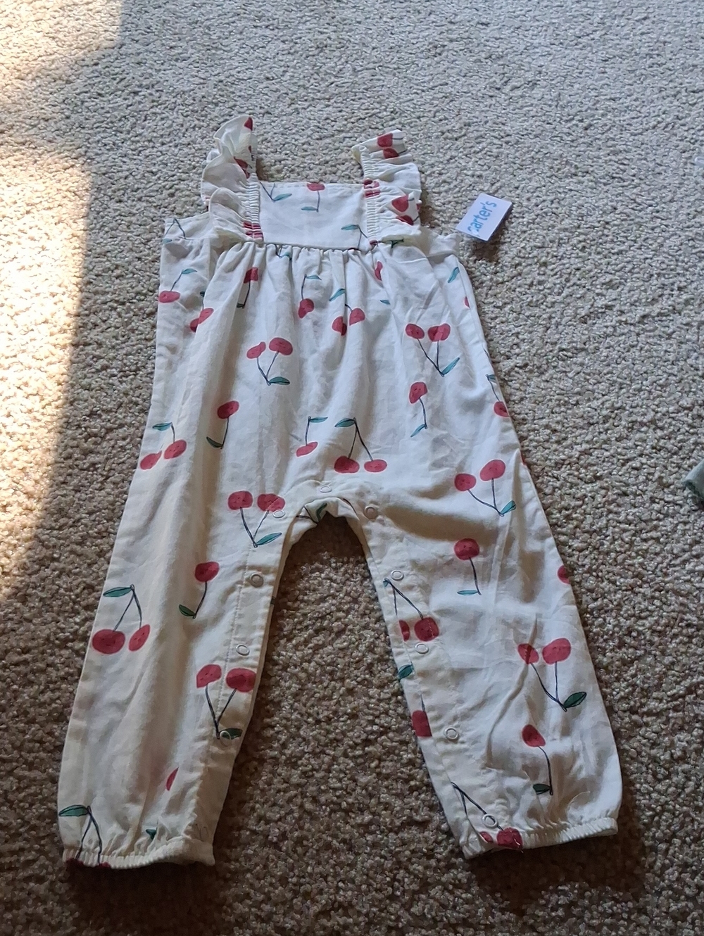 Carter's 24M Baby Girl Sleeveless Ruffle Romper Jumpsuit Red Cherry Fruit Print
